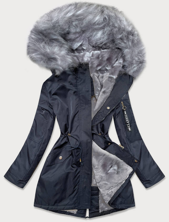 PARKA DAMSKA ZIMOWA Z FUTERKIEM GRANAT-SZARY (B532-3070)