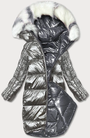 Dwustronna metaliczna kurtka zimowa grafitowo-szara  (p21-7901-27+61)