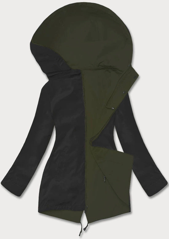 Cienka parka dwustronna damska army-czarna (16M9081-136)