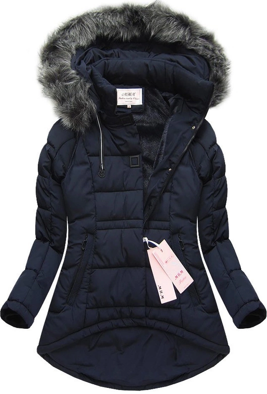 ASYMETRYCZNA KURTKA Z KAPTUREM GRANATOWA (W510)