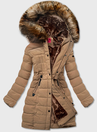 PARKA ZIMOWA DAMSKA NA FUTRZE JASNY BRĄZ (M-21013)
