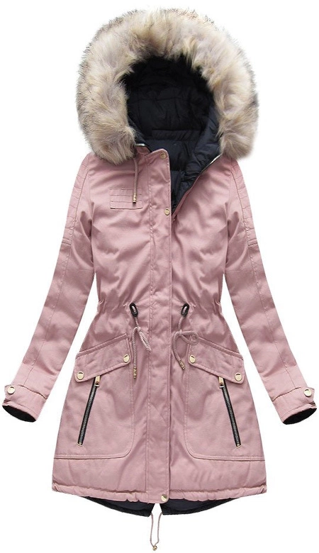 DWUSTRONNA DAMSKA KURTKA ZIMOWA Z KAPTUREM RÓŻOWO-GRANATOWA (W632)