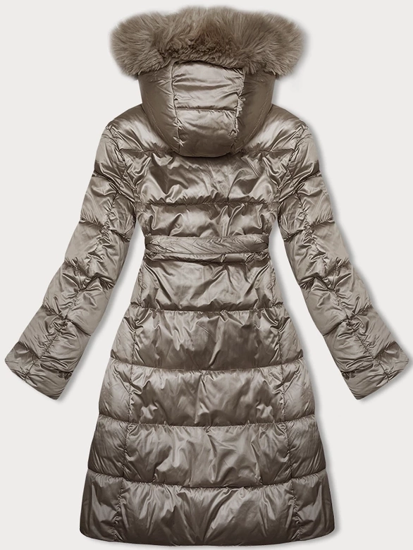 Zimowa kurtka damska z paskiem beżowa S'west (B8195-12)