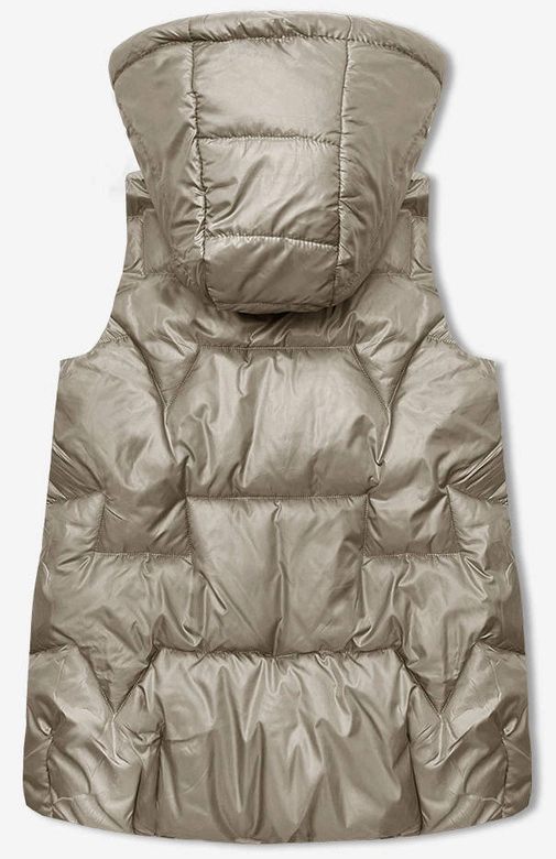 Bezrękawnik damski z kapturem beżowy (B8171-12)