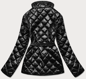 Pikowana kurtka damska z paskiem czarna (bh2208)