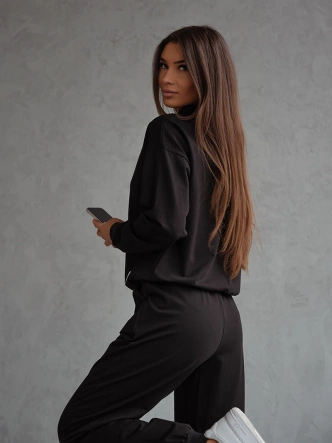Komplet dresowy bluza ze stójką i spodnie czarny (82162)
