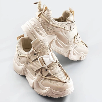 SZNUROWANE SNEAKERSY Z KLAMRĄ BEŻOWE (L8085)