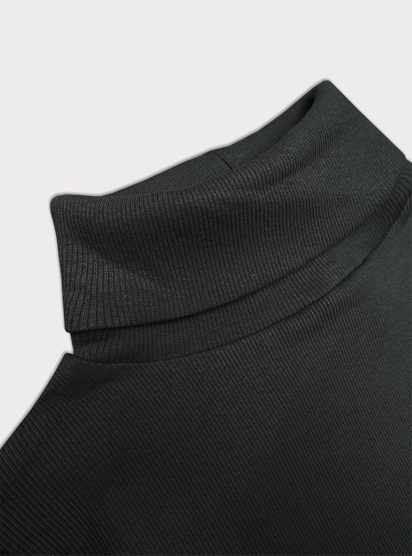 Dopasowana sukienka w prążki z golfem Rue Paris ciemny khaki (5133)