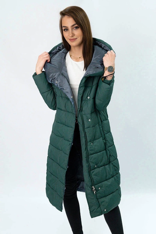 DŁUGA PIKOWANA KURTKA BUTELKOWA ZIELEŃ (7704)