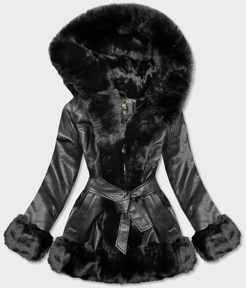RAMONESKA Z FUTRZANYM KAPTUREM CZARNA (5530)