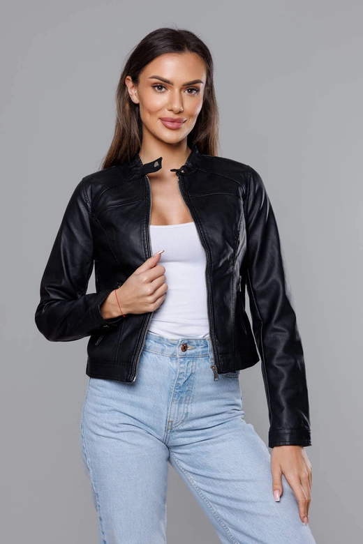 Krótka ramoneska ze stójką czarna (11Z8032)