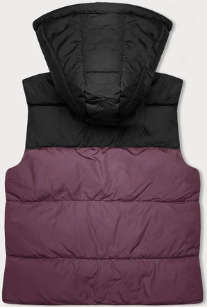 Krótka kamizelka damska z kapturem j.style fiolet-czarny (16M9112-53)
