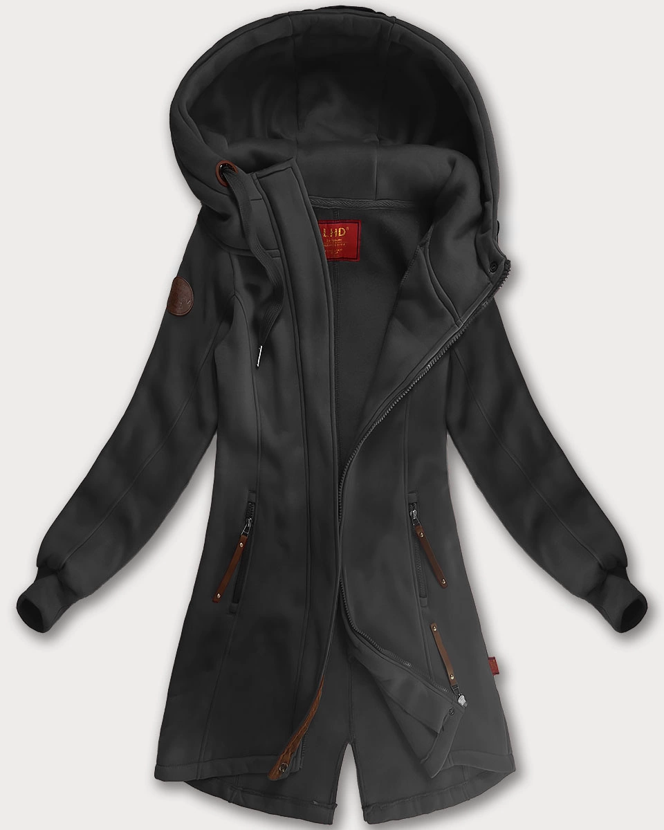 Długa bluza damska z kapturem grafitowa (AMG-675/2)