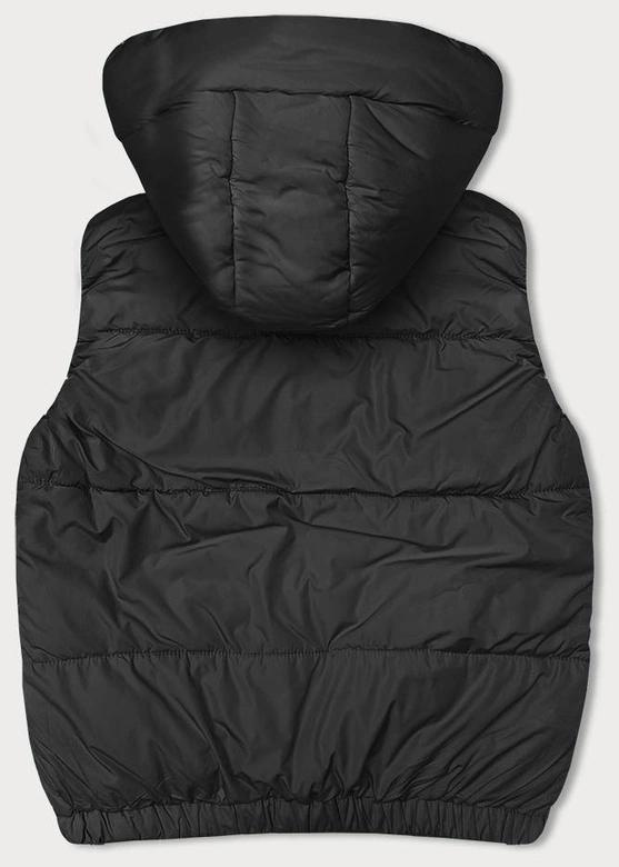 Krótki puchowy bezrękawnik damski z kapturem czarny (16M9091-392)
