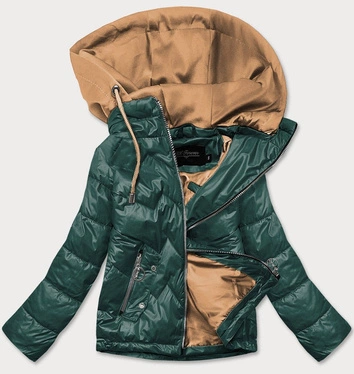 KURTKA DAMSKA Z KAPTUREM ZIELONO/KARMELOWA (BH2003BIG)