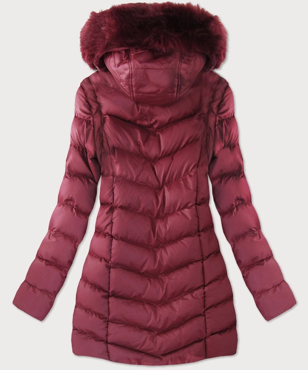 Zimowa kurtka damska z odpinanymi rękawami burgundowa (w761)