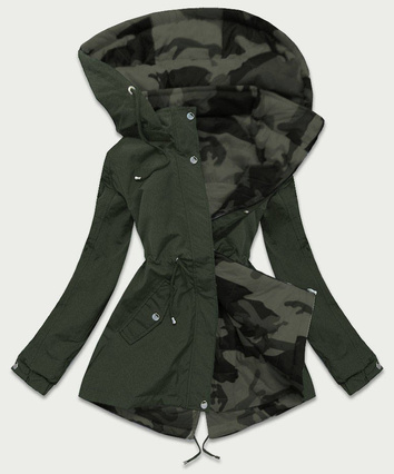 DWUSTRONNA PARKA DAMSKA Z KAPTUREM KHAKI-MORO (XW665X)