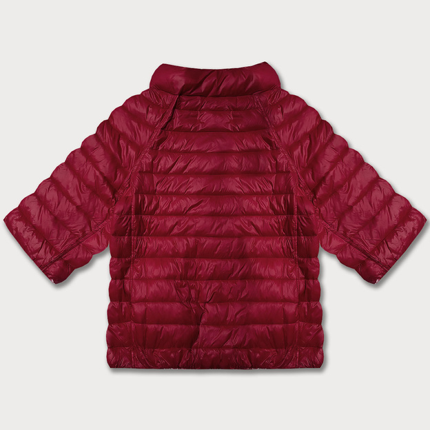 Dwustronna kurtka damska plus size z rękawem 3/4 Minority czerwona/kwiaty (M23-7010-16)