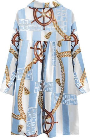 KOSZULA OVERSIZE WE WZORY BIAŁO-BŁĘKITNA (301ART)