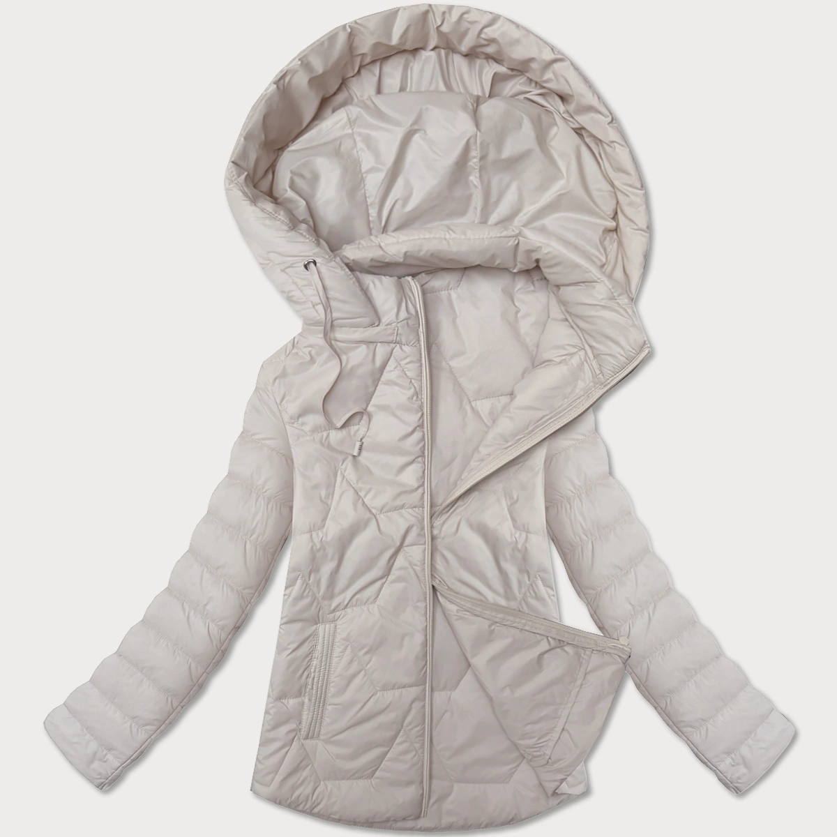 Lekko ocieplana kurtka damska ze stójką i kapturem J Style beżowa (16M9229-62)