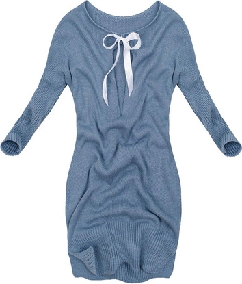 DŁUGI SWETER Z KOKARDĄ NIEBIESKI (0541)