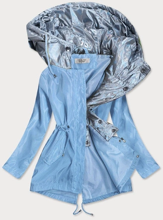 KURTKA DAMSKA Z OZDOBNYM KAPTUREM NIEBIESKO/SREBRNA (YR2022)