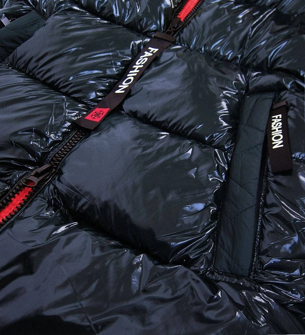 BŁYSZCZĄCA ZIMOWA KURTKA DAMSKA GRANATOWO-CZERWONA (R9545)