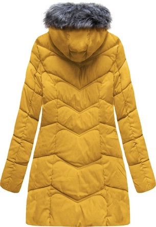 DŁUŻSZA PIKOWANA KURTKA Z KAPTUREM ŻÓŁTA (B2643)