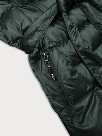 Zimowa kurtka damska z paskiem zielona ciemna S'west (B8195-10)