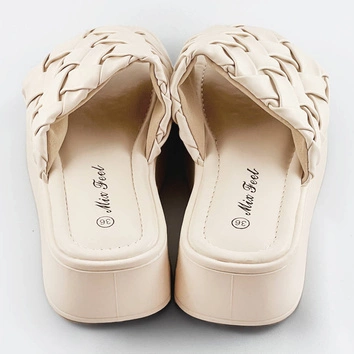 Damskie klapki na platformie beżowe (ae113)