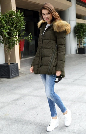 KURTKA DAMSKA ZIMOWA Z PUCHEM NATURALNYM KHAKI (8061)