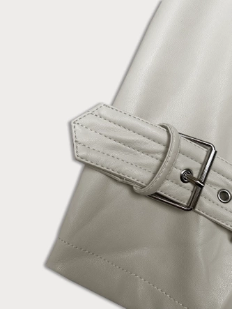 Luźny płaszcz damski ze skóry ekologicznej J Style zimny beż (11Z8101)