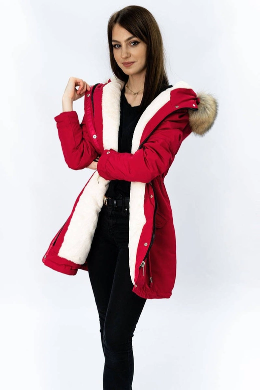 DAMSKA PARKA ZIMOWA NA MISIU CZERWONA (W378)