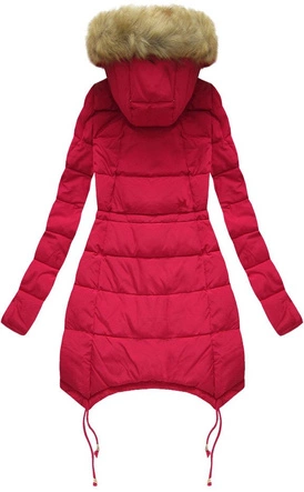 PIKOWANA KURTKA DAMSKA ZIMOWA Z KAPTUREM CZERWONA (3605W)
