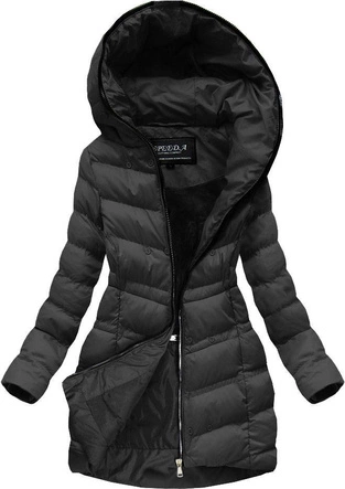 PIKOWANA KURTKA DAMSKA ZIMOWA Z KAPTUREM CZARNA (W749-1)