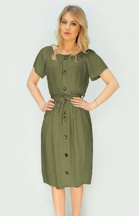 SUKIENKA MIDI Z GUZIKAMI KHAKI (398ART)