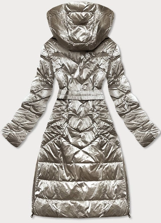 Długa błyszcząca kurtka zimowa damska beżowa (775)