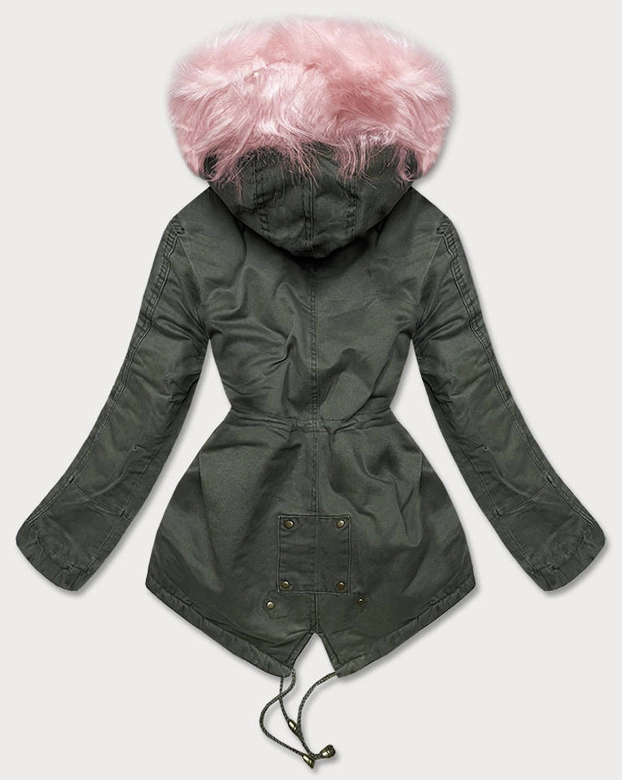 ZIMOWA PARKA DAMSKA KHAKI-RÓŻ (D-191-6)