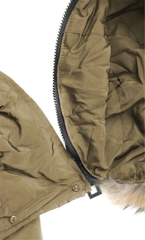 ZIMOWA PIKOWANA KURTKA DAMSKA Z PUCHEM NATURALNYM CIEMNOBEŻOWA (X1296X)