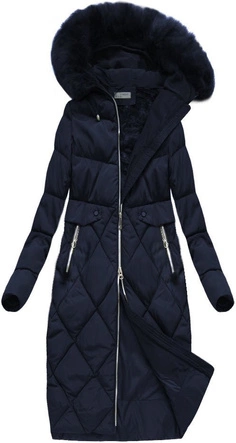 DŁUGA KURTKA ZIMOWA Z KAPTUREM GRANATOWA (B3581)