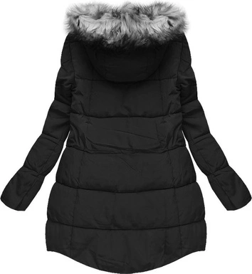 PIKOWANA KURTKA Z KAPTUREM CZARNA (W803)