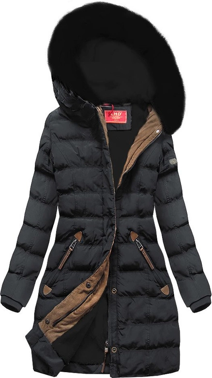 PIKOWANA DAMSKA KURTKA ZIMOWA Z KAPTUREM GRAFITOWA (A913)