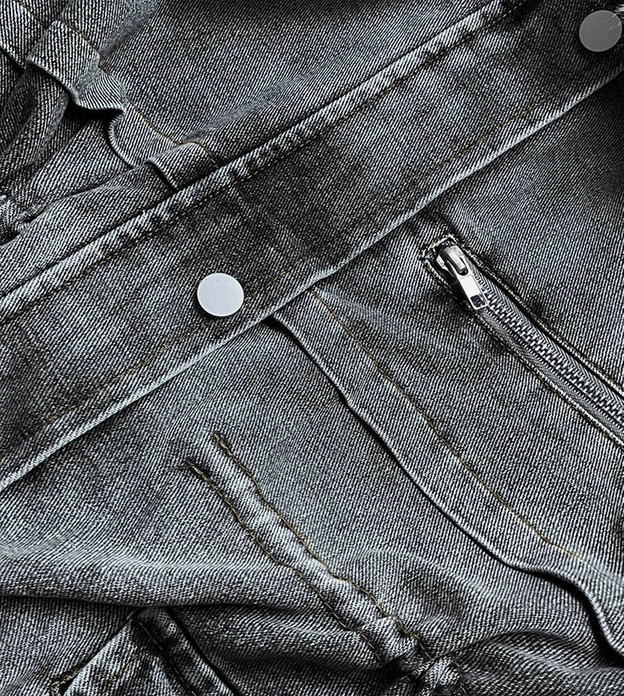 Damska kurtka jeansowa na futrzanej podszewce czarny/szary (br8048-109)