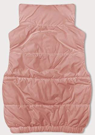Krótki puchowy bezrękawnik damski ze stójką różowy (16M9092-51)