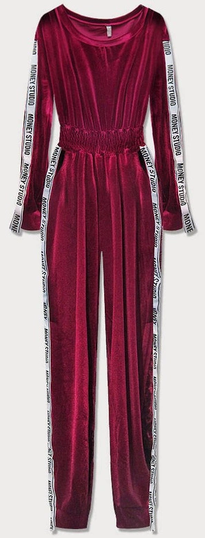 DŁUGI KOMBINEZON WELUROWY Z LAMPASAMI BORDOWY (627ART)