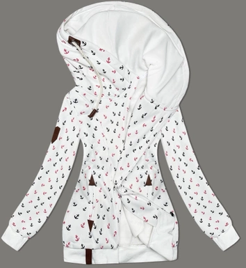 Gruba bluza w kotwice ze skośnym zamkiem biała (2308)