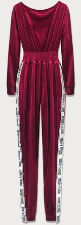 DŁUGI KOMBINEZON WELUROWY Z LAMPASAMI BORDOWY (627ART)