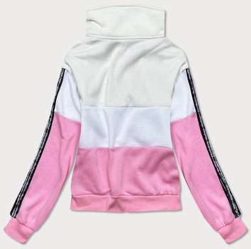 Bluza sportowa damska z rozpinaną stójką ecru-jasny róż (26019)