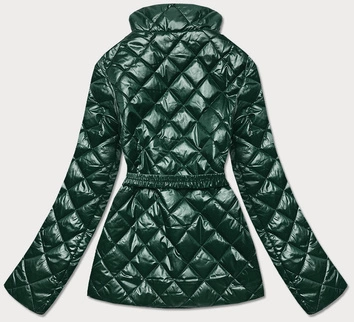 Pikowana kurtka damska z paskiem ciemnozielona (bh2208)