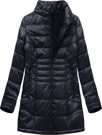 PIKOWANA DAMSKA KURTKA ZIMOWA Z KAPTUREM GRANATOWA (B2617-30)